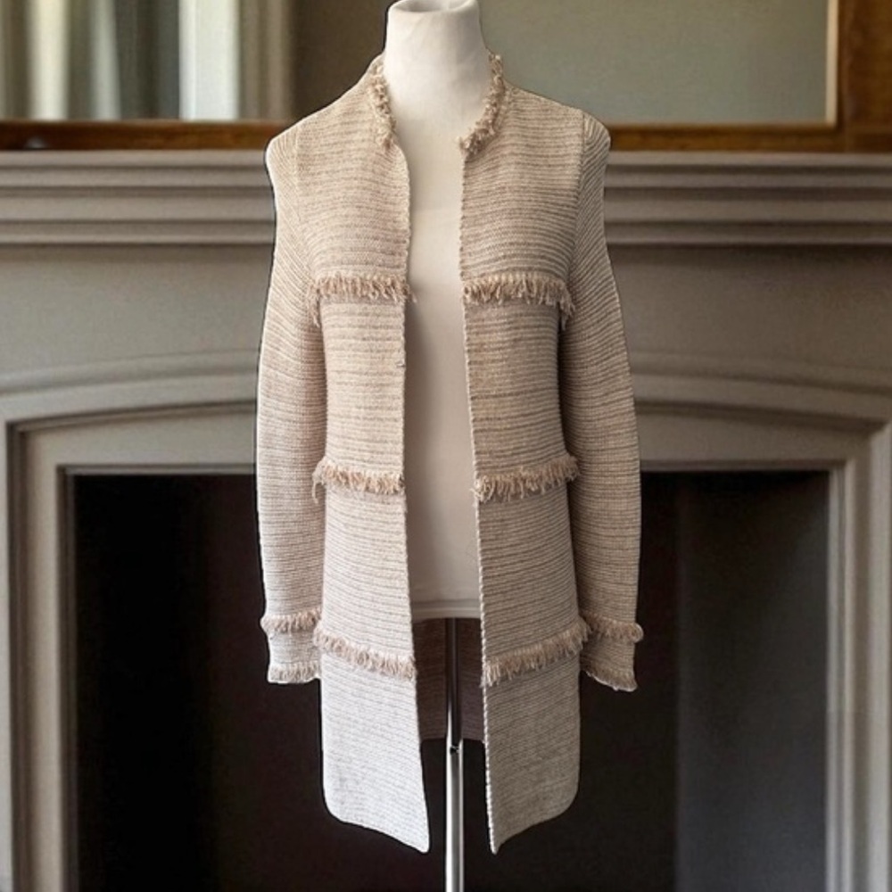 Chicos fringe cardi sweater coat size 2